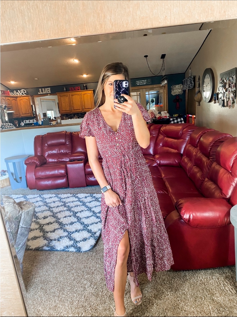 Women’s Floral V-Neck Maxi Dress in Dusty Rose